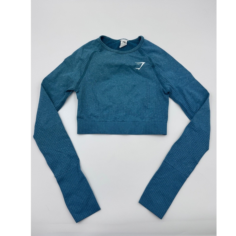 Gymshark ‎ Vital Seamless Long Sleeve Crop Top in blue.